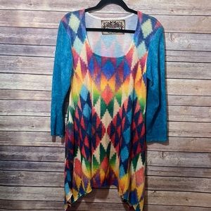 Amma Multicolored  Asymmetrical Tunic Dress Size Large C2